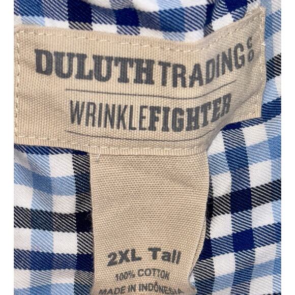 Duluth Trading Co Men's Button Down Shirt 2XL Tall Blue Plaid WrinkleFighter EUC - Picture 8 of 8